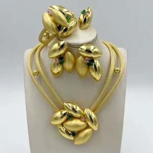 Dubai Gold Color Jewelry Set for Bridal 18K Gold Color Big Necklace and Stud Earrings African Elegant Party Bangle Ring Jewelry 1