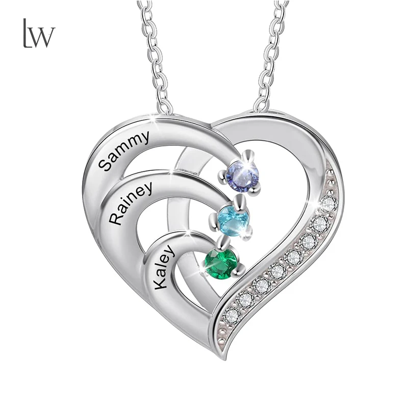 Personalized Birthstone Name Necklace for Women Custom Engraved Names Heart Necklace for Mom Wife Girlfriend Birthday Gifts 1