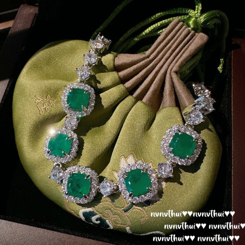 Luxury Princess Cut Tourmaline Charm Bracelet Platinum Plating Luxury Tourmaline Bangles Vintage Trendy Accessories for Women 1