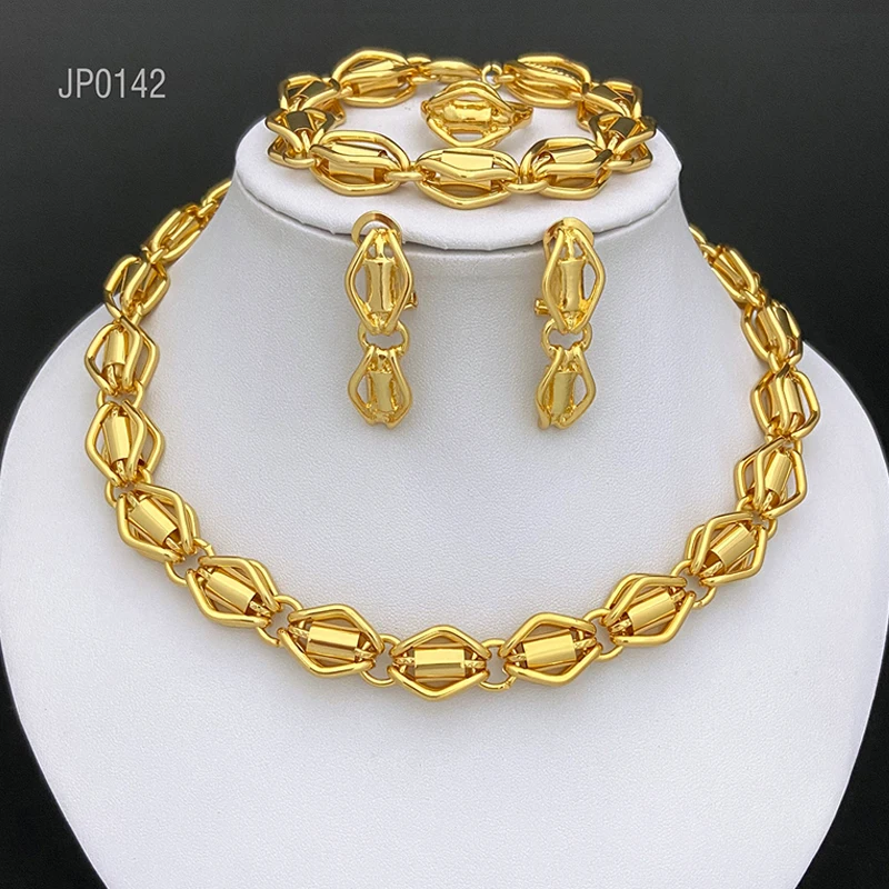 Dubai Nigeria Jewelry Set For Women Classic Design Beads Necklace Earrings Ring Bracelet 18K Gold Plated 4Pcs Set Jewelry 4
