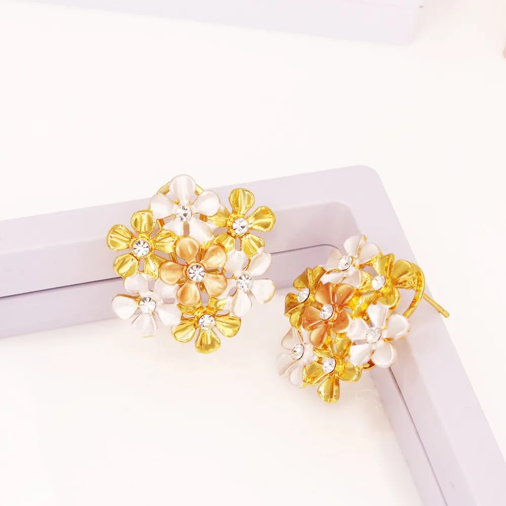 GZJPEI Africal Big Flower Jewelry Set Dubai Nigeria Wedding Gifts 18K Gold Plated Large Pendant Necklace Bracelet Earring Rings 3