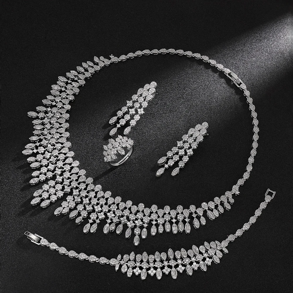 2024 New 4-piece African Blue Bridal Jewelry Set New Fashion Dubai Necklace Set Women's Wedding Party Accessories 1