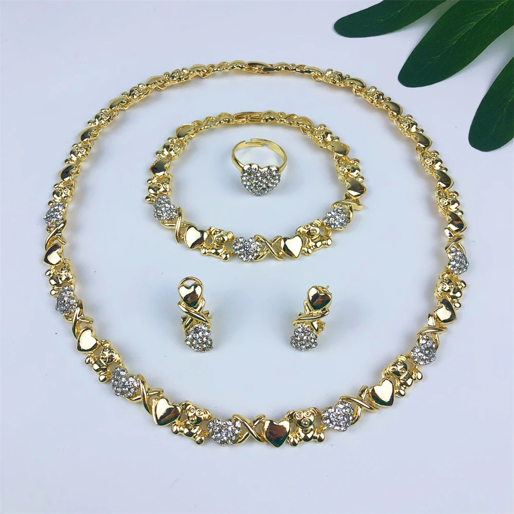 TITI Women Jewelry Set Wedding Bridal Fashion Xoxo Gold Plated Heart Necklace Set Hugs and Kiss I Love You Holiday Jewelry Gift 1