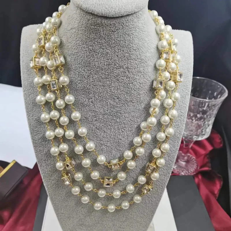 European and American fashion exaggerated multi-layer pearl necklace women's long beaded pearl collarbone sweater chain 1