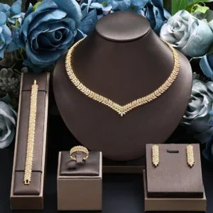 Fashion Gold Plated Dubai Jewelry Set For Women Party Gift Simply UAE Wedding Bridal 4PCS Jewelry Cubic Zirconia 1
