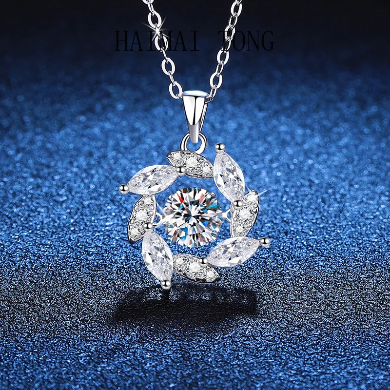 HAIMAITONG PT950 platinum cross-border hot sale, necklace mozzarella pendant, windmill smart pendant 1 carat moissanite necklace 1