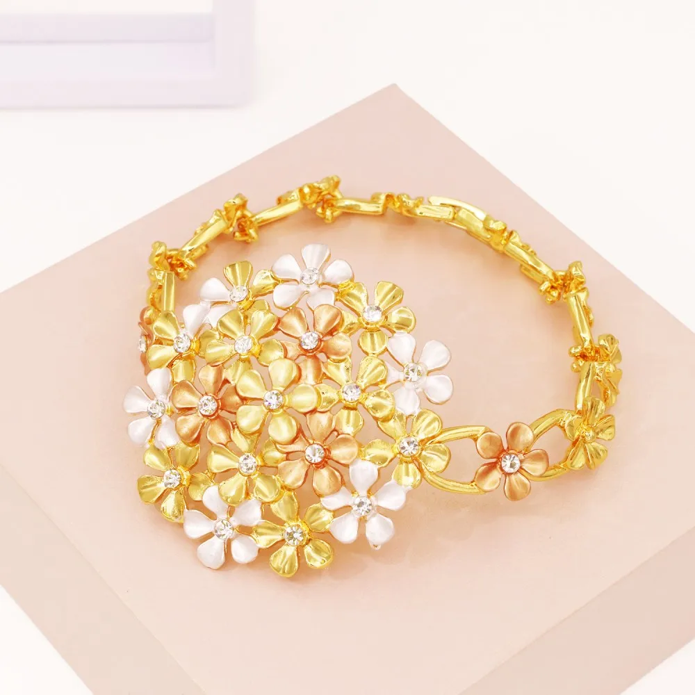 GZJPEI Africal Big Flower Jewelry Set Dubai Nigeria Wedding Gifts 18K Gold Plated Large Pendant Necklace Bracelet Earring Rings 4