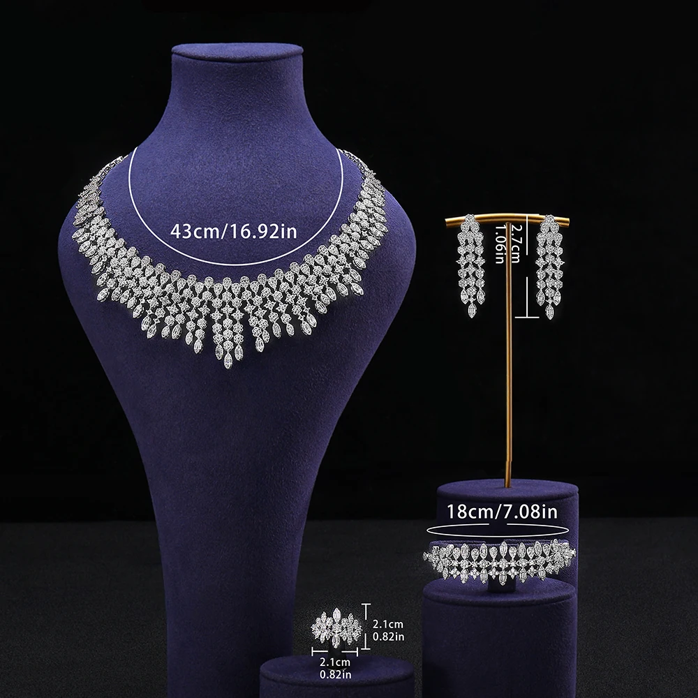 2024 New 4-piece African Blue Bridal Jewelry Set New Fashion Dubai Necklace Set Women's Wedding Party Accessories 6