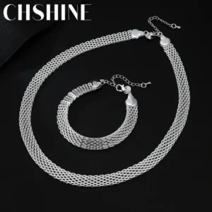 Hot 925 Sterling Silver Creativity Net chain Bracelets necklaces for women fashion designer party wedding jewelry sets gift 1