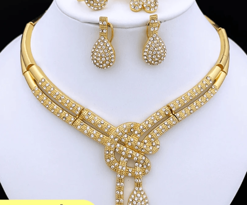 Dubai Gold Color Women Jewelry Sets Classic Design Necklace Earrings Charm Bracelet Ring Banquet Party Jewelry 18K Gold Plated