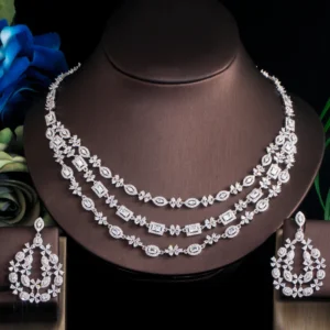 ThreeGraces Brilliant White Cubic Zirconia 3 Layers Big Nacklace Earrings Bridal Wedding Engagemen Jewelry Set for Women TZ542 1