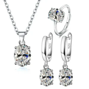 925 Sterling Silver Elegant Women's Jewelry Sets Ellipse Zircon Ring Necklace Earrings Accessories Juwellery Argent 925 1