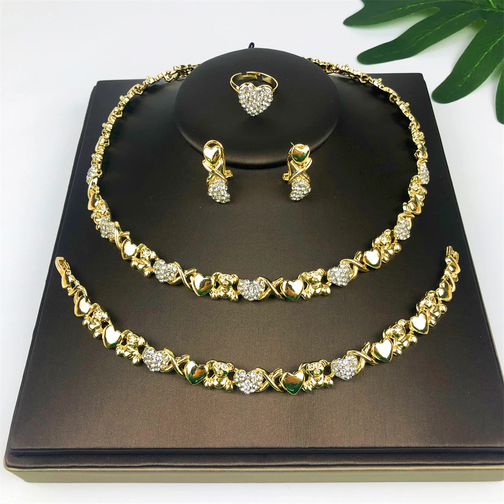 TITI Women Jewelry Set Wedding Bridal Fashion Xoxo Gold Plated Heart Necklace Set Hugs and Kiss I Love You Holiday Jewelry Gift 6