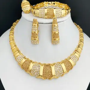 Dubai 18K Gold Plated Jewelry Set Women Necklace Earrings Bracelet Ring