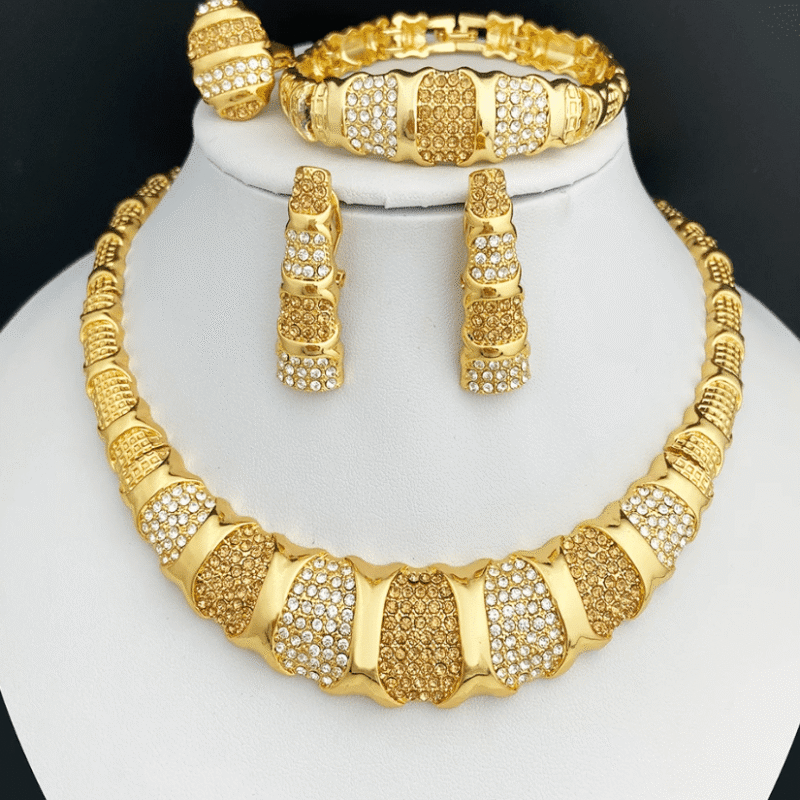 Dubai 18K Gold Plated Jewelry Set Women Necklace Earrings Bracelet Ring