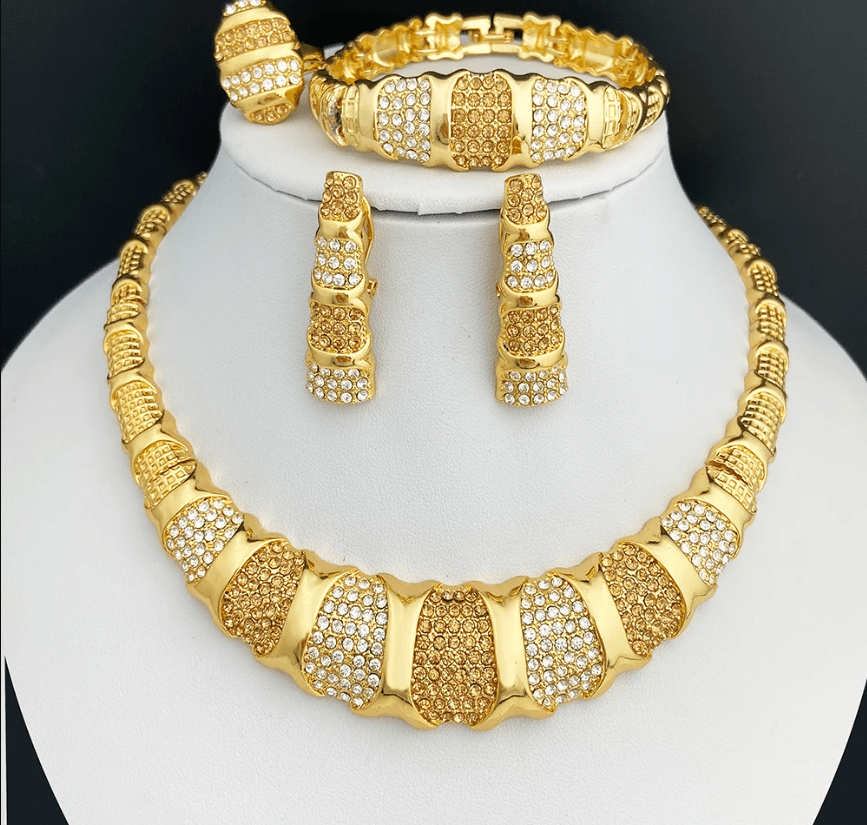 Dubai 18K Gold Plated Jewelry Set Women Necklace Earrings Bracelet Ring