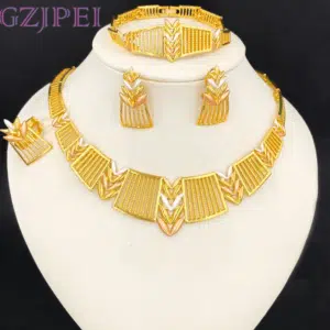GZJPEI Dubai Big Jewelry Set Statement Necklace Earrings Bracelet Ring