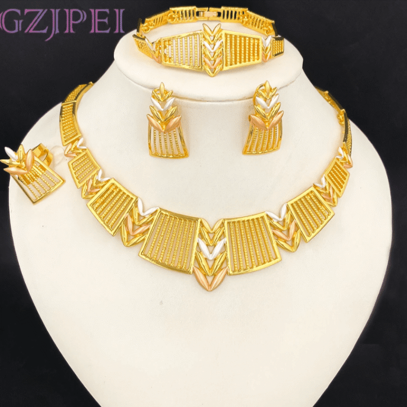 GZJPEI Dubai Big Jewelry Set Statement Necklace Earrings Bracelet Ring