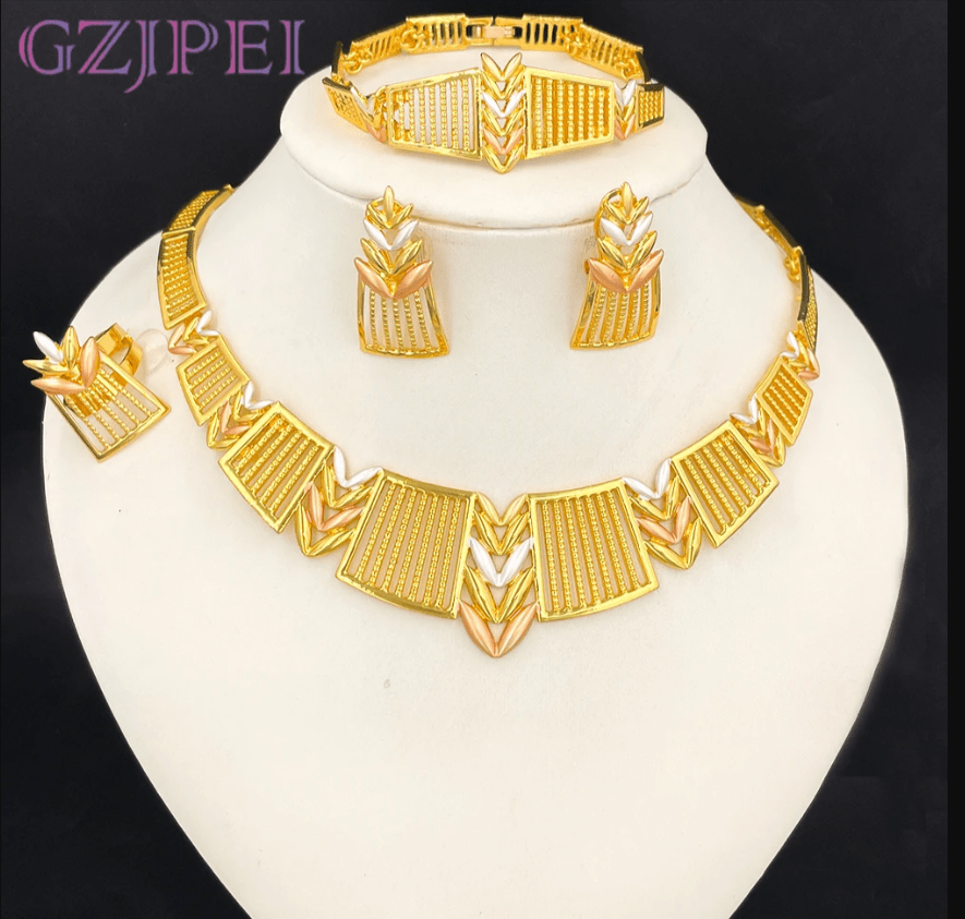 GZJPEI Dubai Big Jewelry Set Statement Necklace Earrings Bracelet Ring