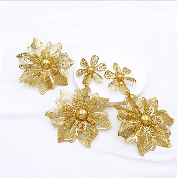 Gold Color Earrings Ring Set 24K Plated Dubai Luxury