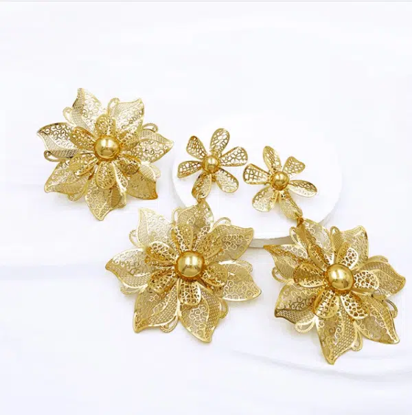 Gold Color Earrings Ring Set 24K Plated Dubai Luxury