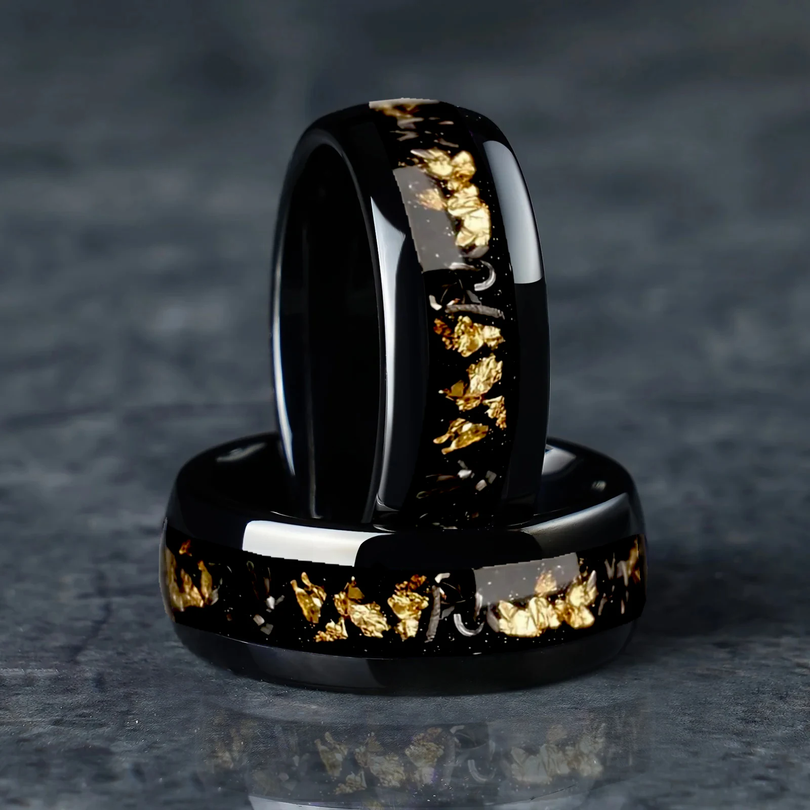 Meteorite Abalone Inlay Ring Stainless Steel