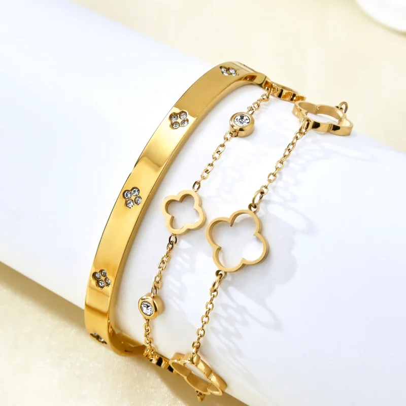 Stainless Steel Four Leaf Clover Bracelet