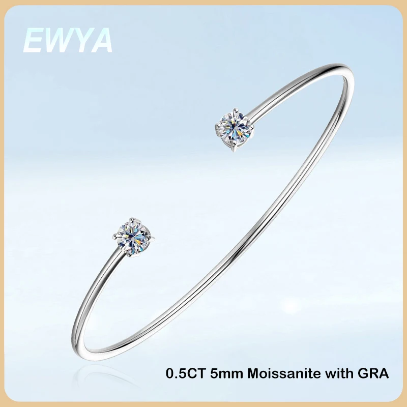 EWYA Moissanite Cuff Bracelet 925 Silver