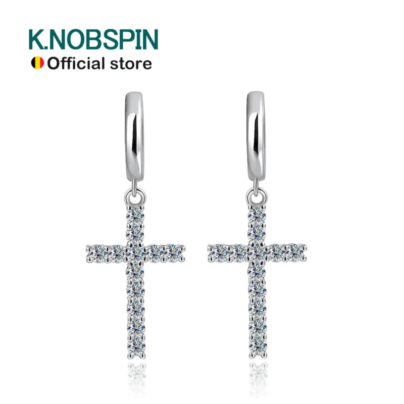 KNOBSPIN Cross Moissanite Hoop Earrings