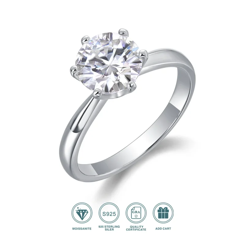 JIUZUAN 1-3ct Moissanite Six-Prong Engagement Ring 925 Silver