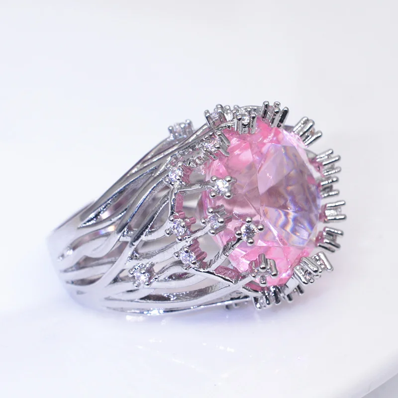 Pink Crystal Zircon Silver Ring