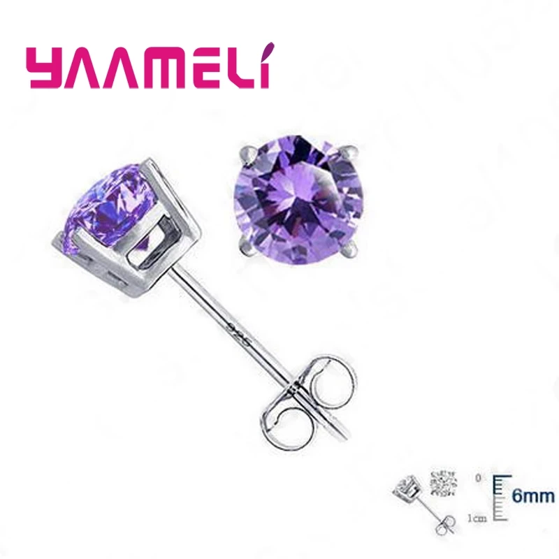 925 Silver CZ Four-Claw Stud Earrings - Image 3