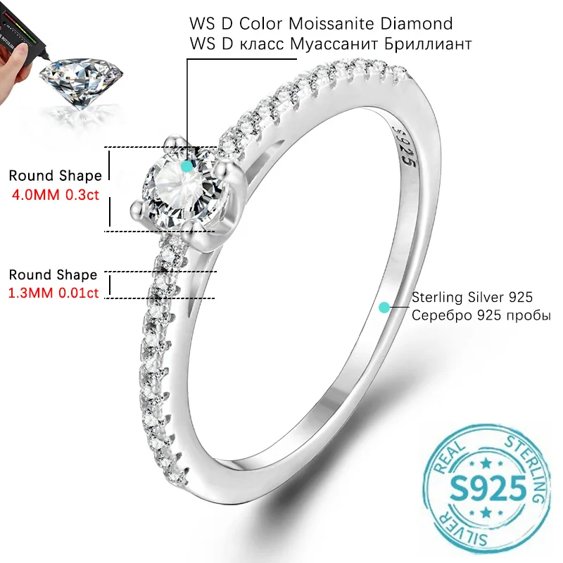 BLUEENCH 4mm Moissanite Wedding Ring 925 Silver - Image 3