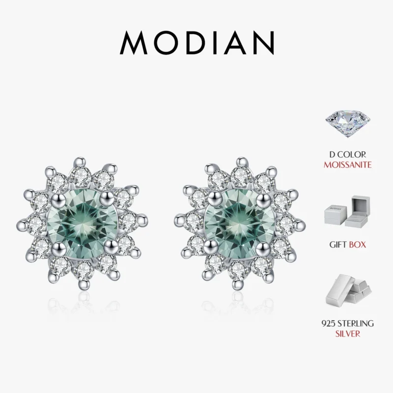 MODIAN Green Moissanite Stud Earrings