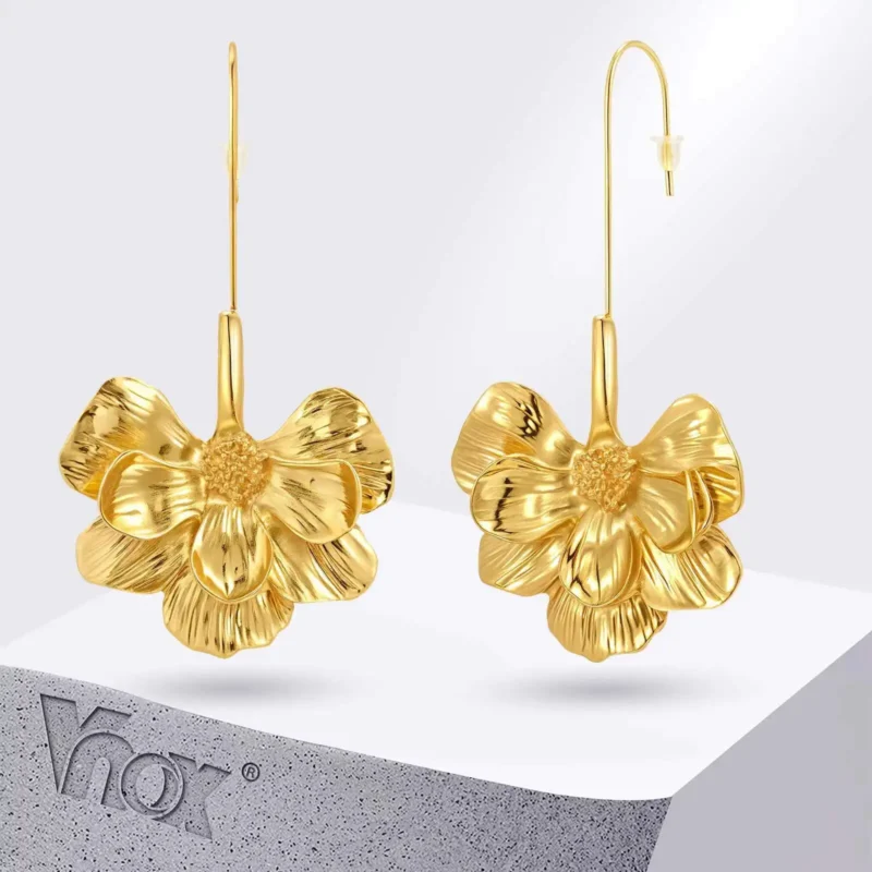 VNOX Chunky Flower Statement Earrings for Women – Bold Metal Design