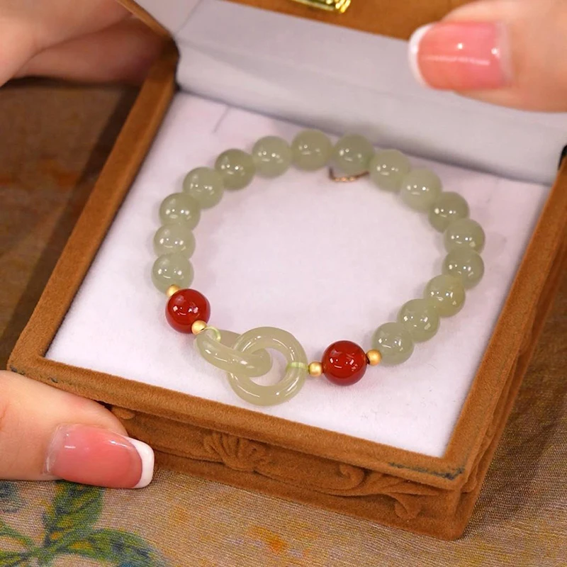 Heart Jade Bead Charm Bracelet