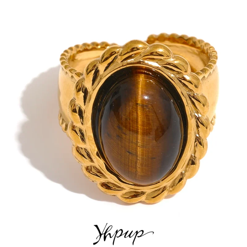 Yhpup Stainless Steel Chunky Ring with Tiger Stone – European Trend Jewelry