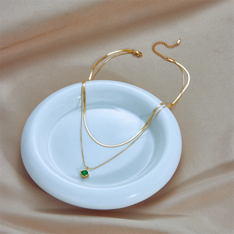 Green Zircon Stainless Steel Necklace - Image 3