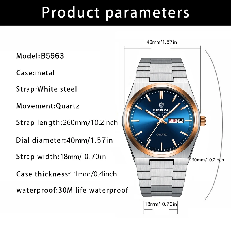 BINBOND Men’s Quartz Watch – Waterproof Luminous Date Display - Image 2