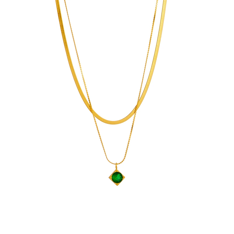 Green Zircon Stainless Steel Necklace - Image 4