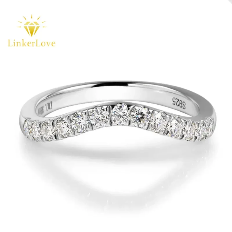 Curved Moissanite Wedding Band – 925 Silver Promise Ring