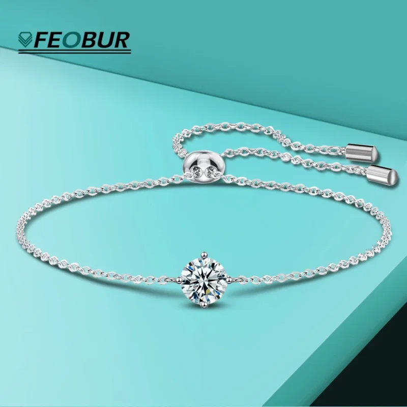 Certified 1CT Moissanite Bracelet – S925 Silver Adjustable