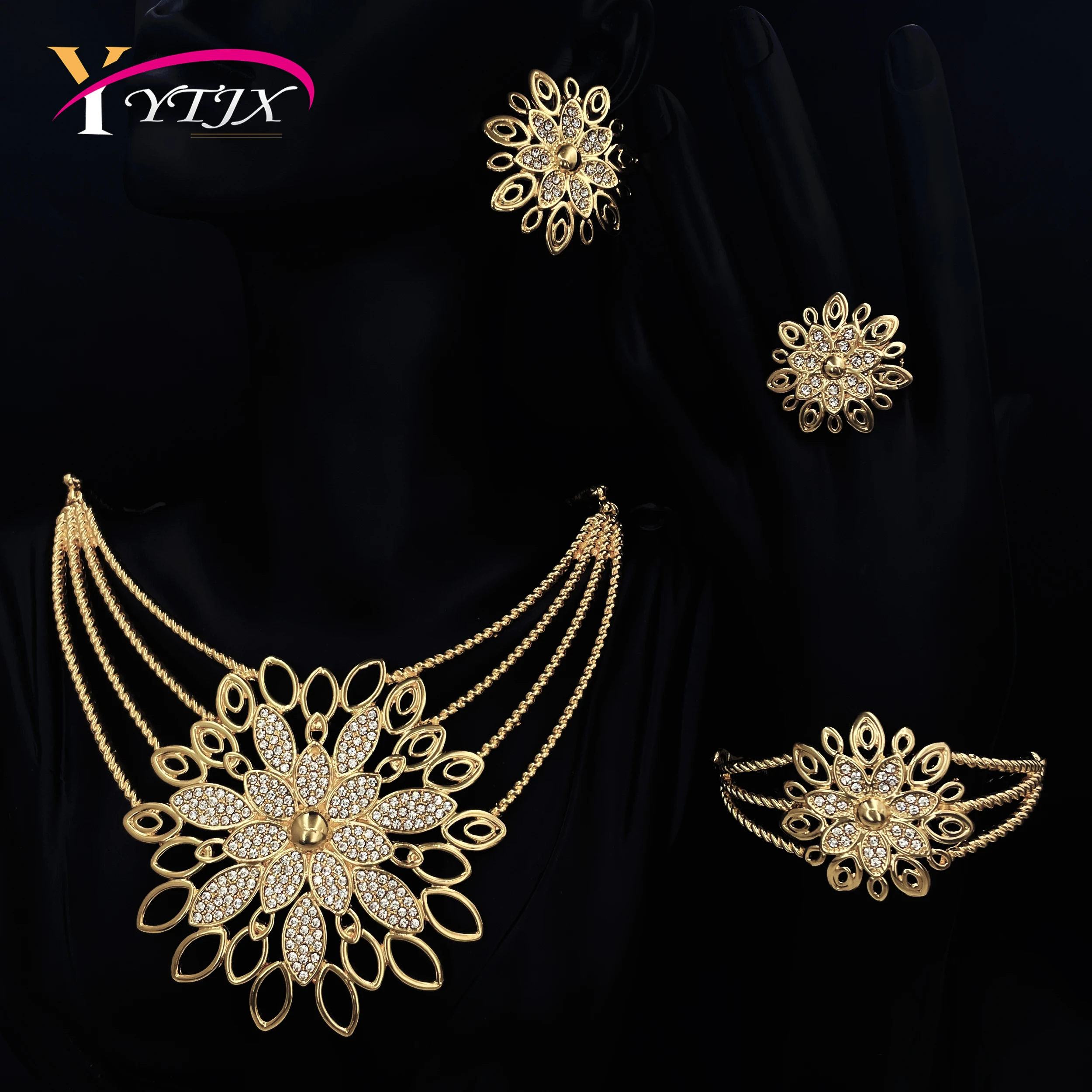 YTJX 18K Gold-Plated African Flower Jewelry Set – Women’s Wedding Style - Image 3