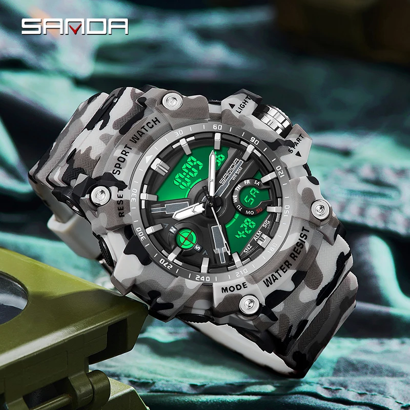 SANDA 3355 Men’s Sports Watch – Military Style Dual Display - Image 3