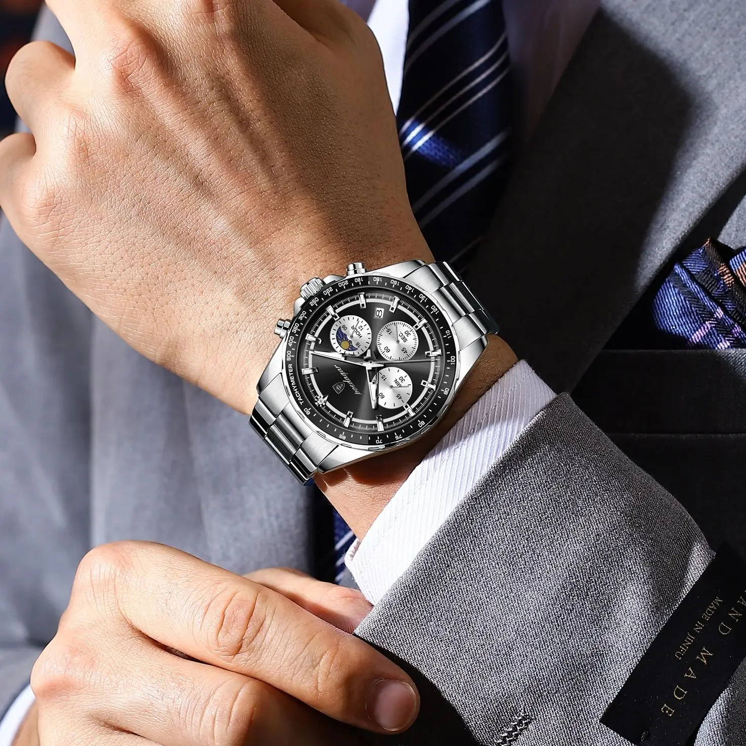 POEDAGAR Men’s Chronograph Watch – Waterproof Stainless Steel - Image 6