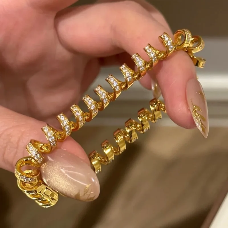 Sterling Silver Coil Wire Bracelet – Diamond Studded Bangle