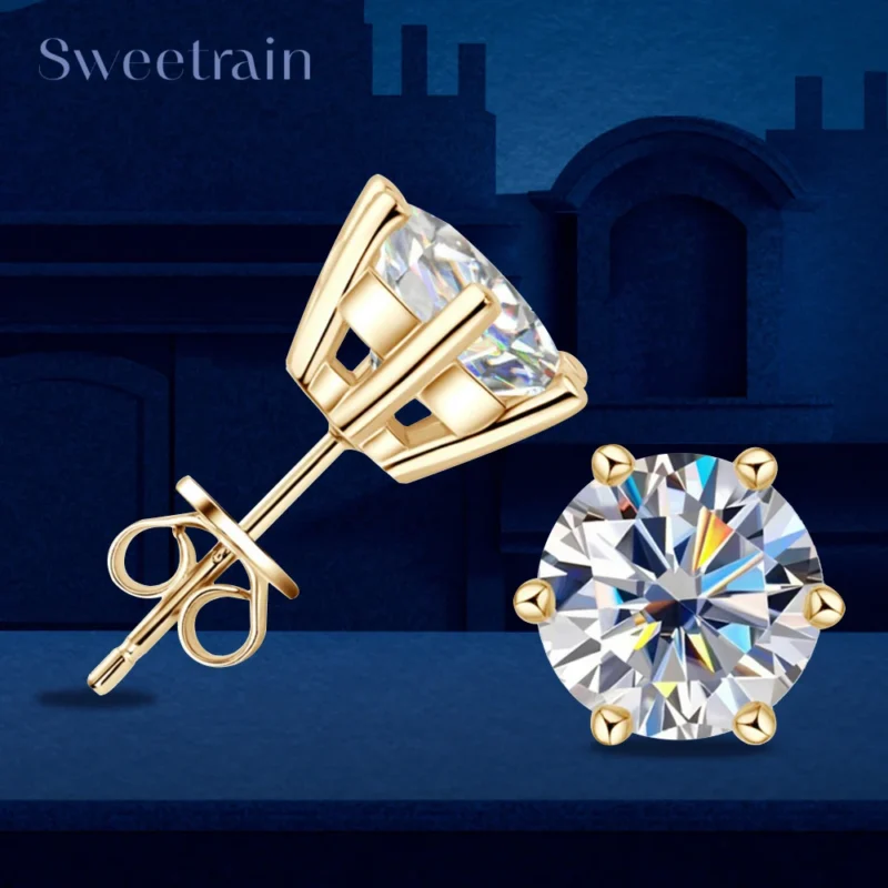 Moissanite Stud Earrings 18K Gold Plated