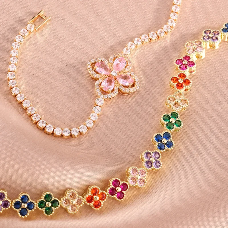 Four-Leaf Clover Zircon Bracelet Set – Women’s Jewelry