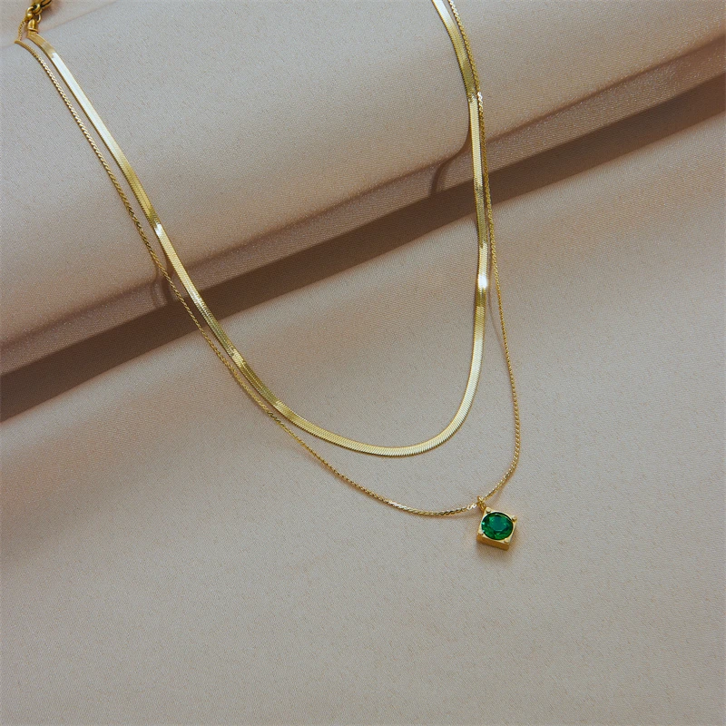 Green Zircon Stainless Steel Necklace - Image 2