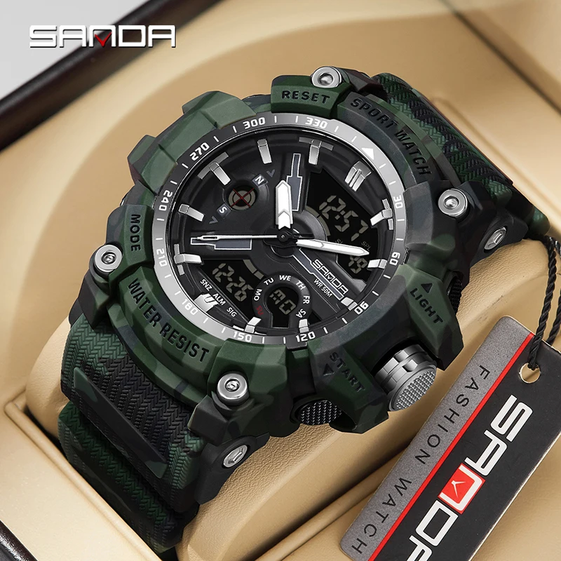 SANDA 3355 Men’s Sports Watch – Military Style Dual Display - Image 2
